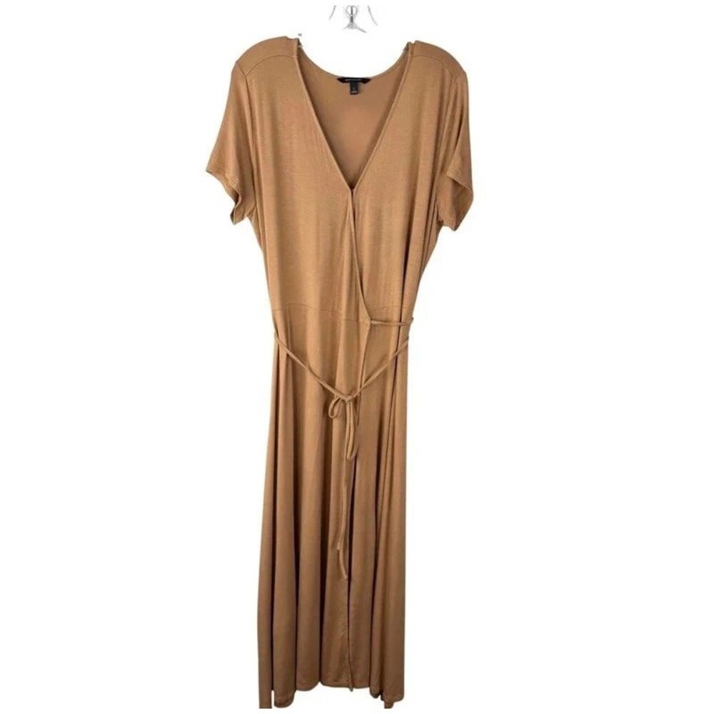 Banana Republic Wrap Maxi Dress Tan Camel Large Short Sleeve Jersey Knit